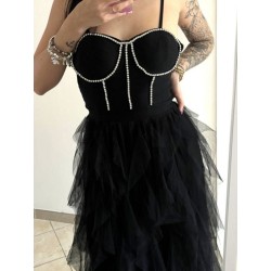 abito in tulle e strass nero